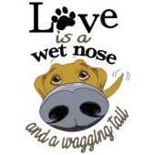 Borduurapplicatie 'Love is a wet nose and a wagging tail'